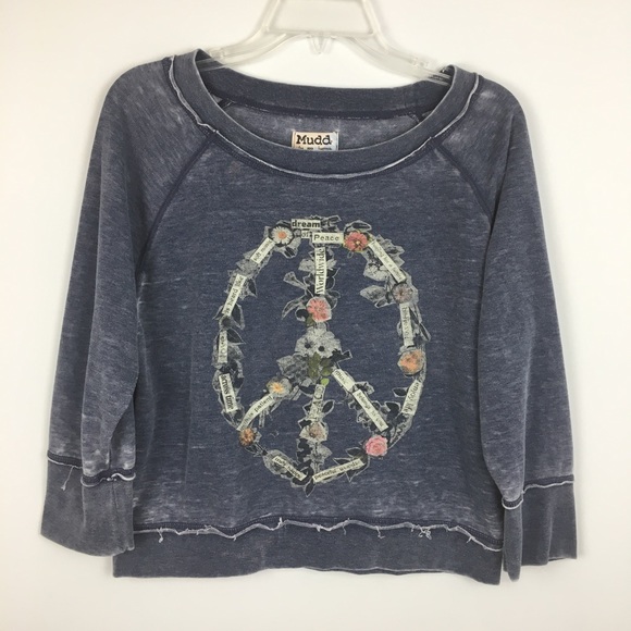 Mudd Tops - Mudd Peace Sign Cropped Sweatshirt. Large.